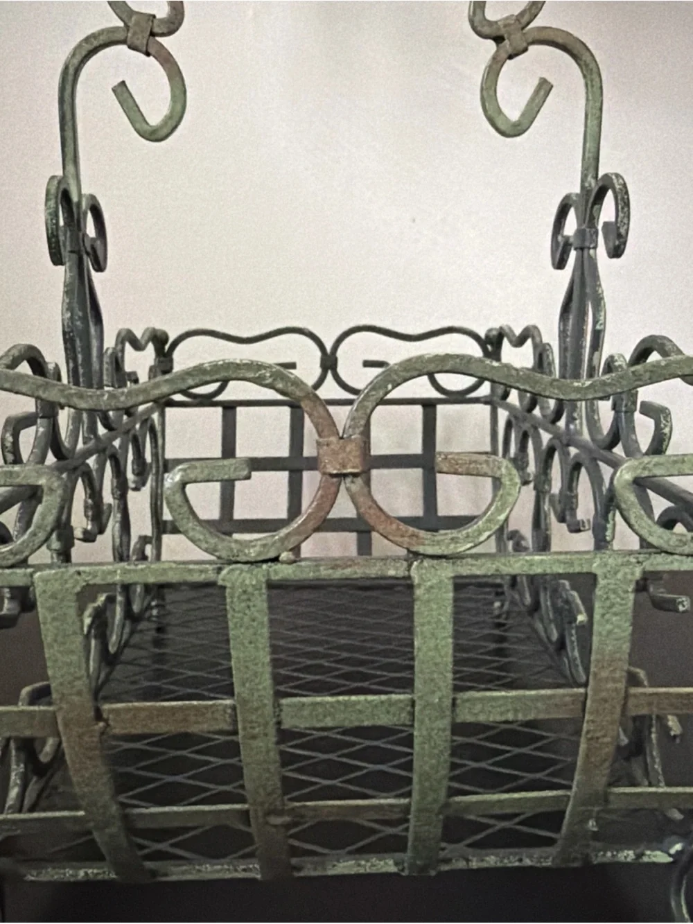 Metal-Wrought Iron Green Basket- French Country Style / Cottagecore/ Farmhouse